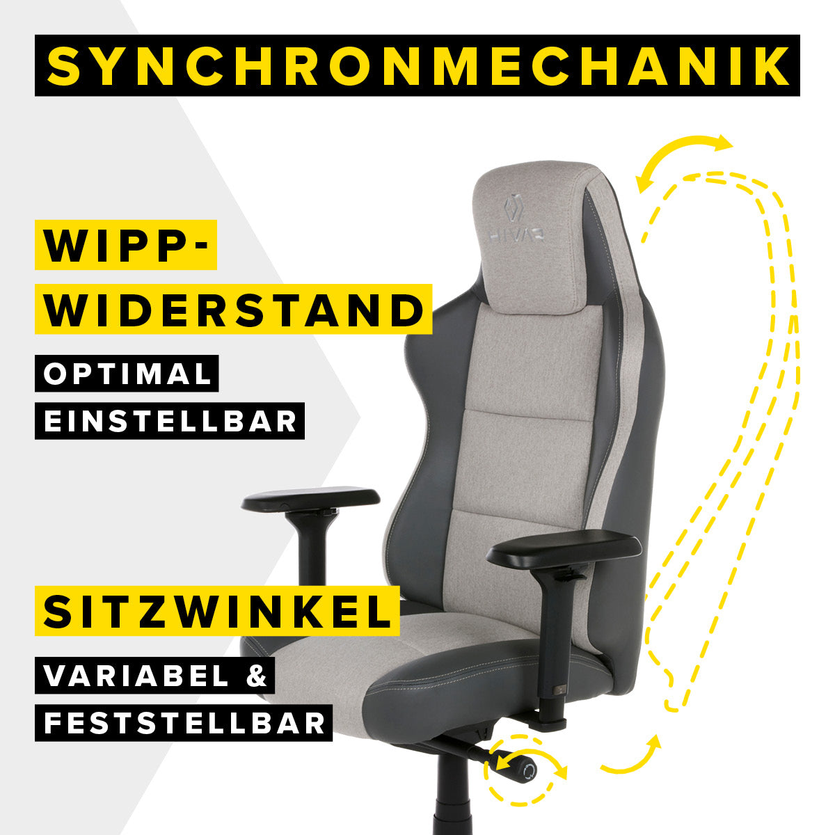 ergonomischer Bürostuhl mit Synchronmechanik, Wippwiderstand optimal einstellbar