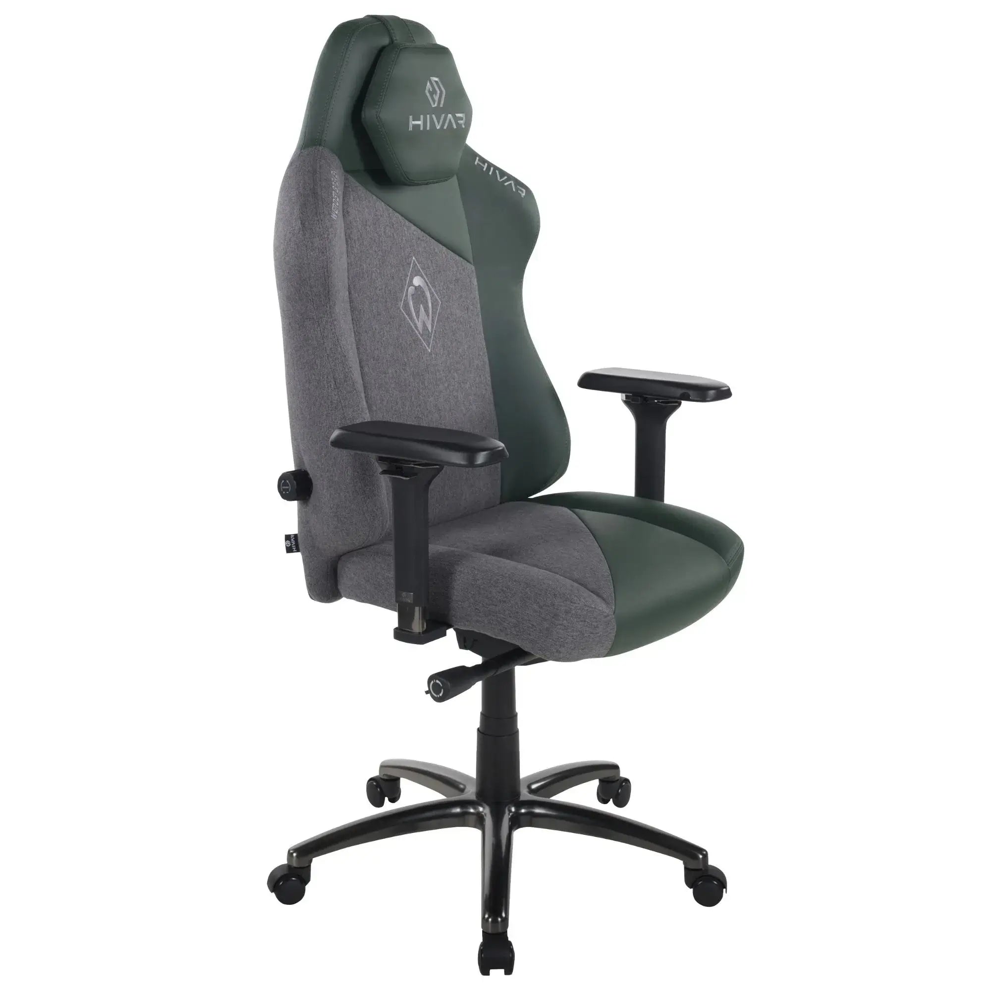 HIVAR Werder Bremen Edition Obsidian, rechte Seitenansicht – 4D-Armlehnen, sportliche Optik, anthrazitfarbenes Fußkreuz