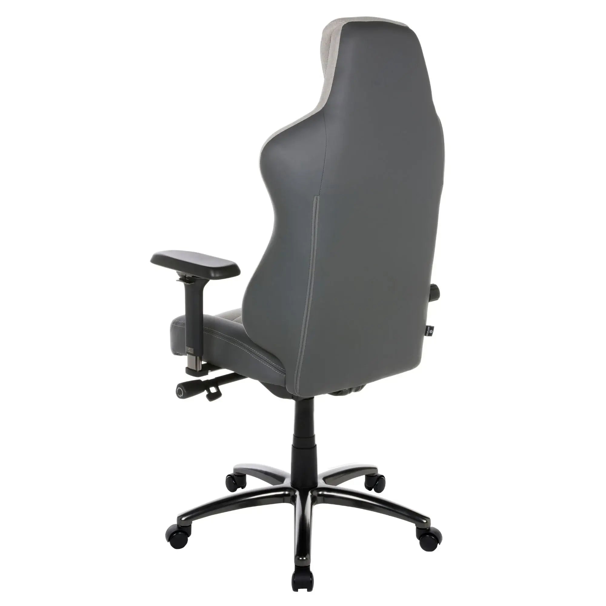 HIVAR Eqlipse Cloud Obsidian, linke Rückansicht – konturierte Rückenlehne, stabiles anthrazitfarbenes Fußkreuz