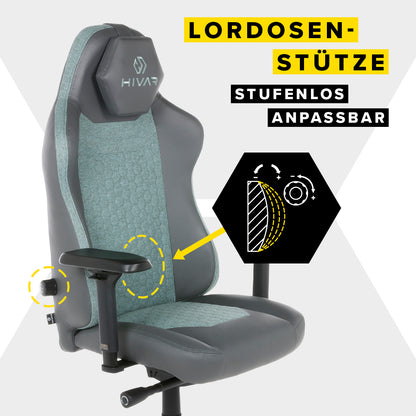 Gaming Stuhl mit Lordosenstütze, stufenlos anpassbar