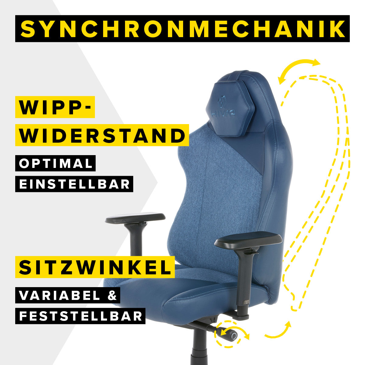 Hivar Gaming Chair mit Synchronmechanik, einstellarer  Wippwiderstand und Sitzwinkel